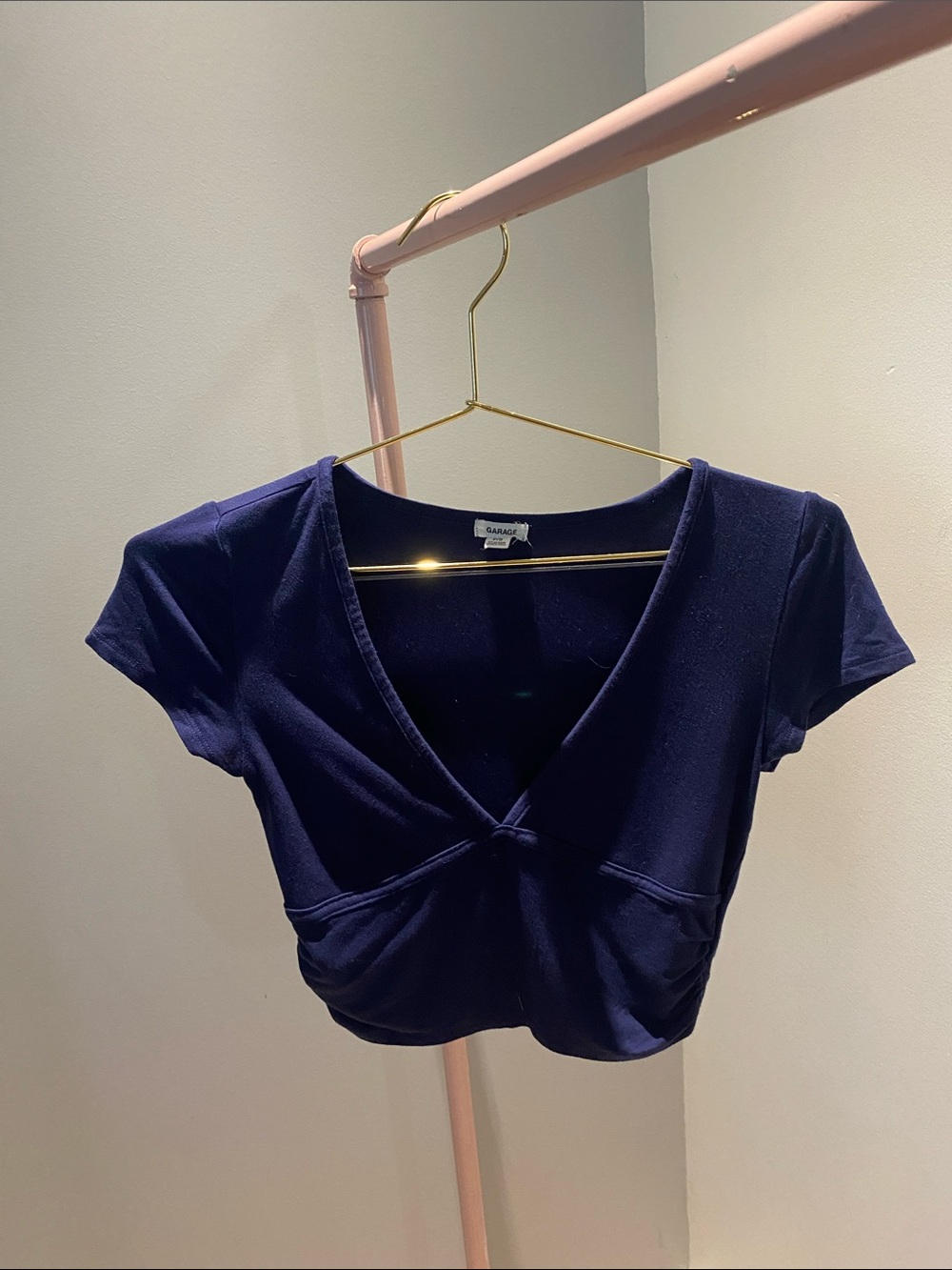 Garage Navy Short-Sleeve Wrap Crop Top